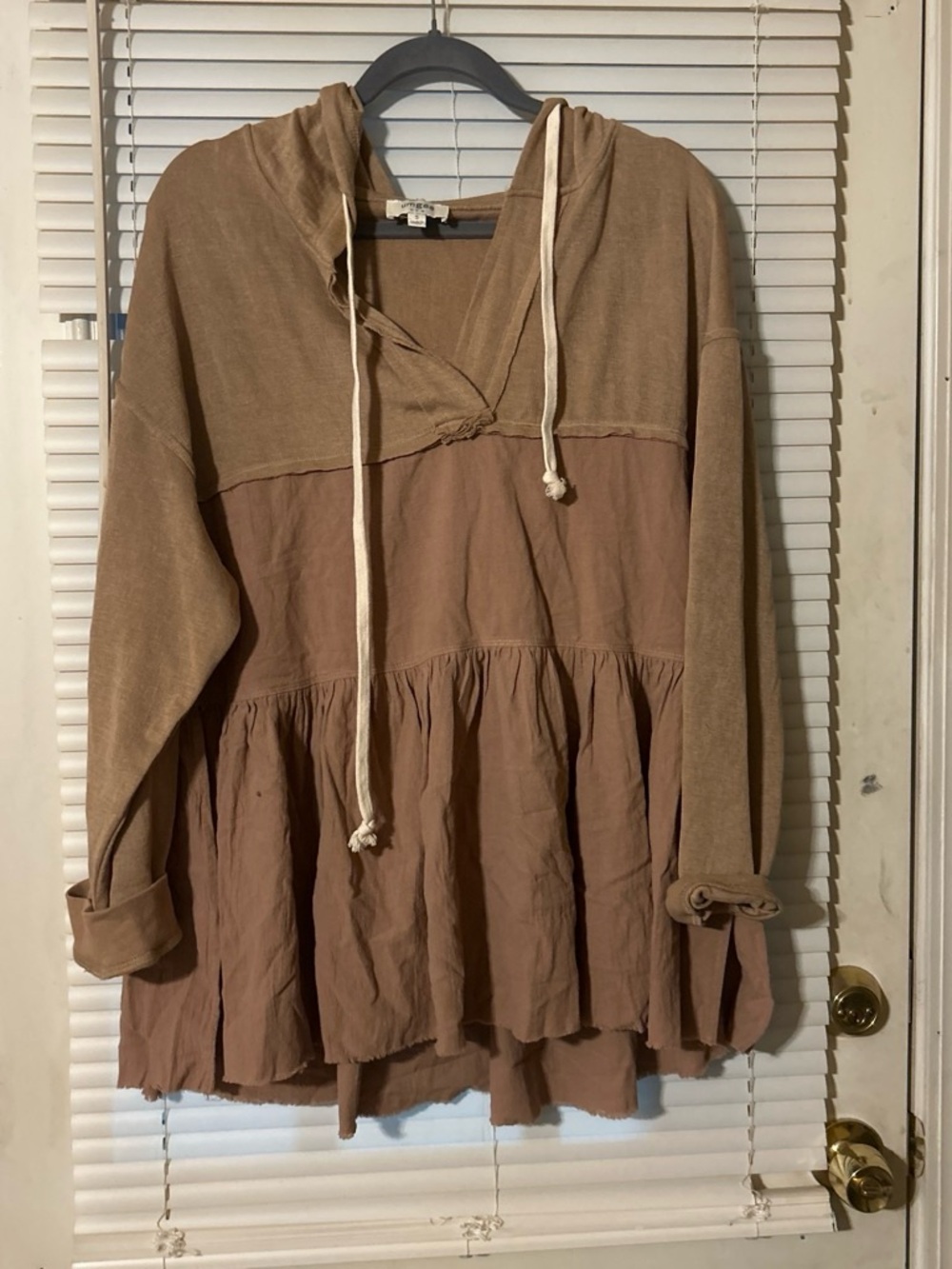 Umgee Two-Tone Taupe Brown Peplum Hoodie